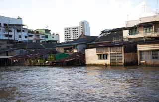 fotografia, material, livra, ajardine, imagine, proveja fotografia,O banco de um rio de Chao Phraya , casa abandonada, construindo, fluxo, O Menam