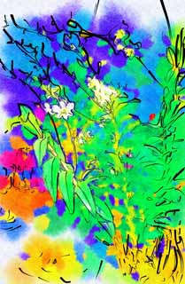 illust, materiell, befreit, Landschaft, Bild, Gemlde, Farbbleistift, Wachsmalstift, Zeichnung,,Eine Orchidee eines Ufers, , Eine Orchidee, , Wasserfall