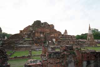 Foto, materieel, vrij, landschap, schilderstuk, bevoorraden foto,Wat Phra Mahathat, Wereldwijd cultureel heritage, Boeddhisme, Boeddhist afbeelding, Ayutthaya verblijft