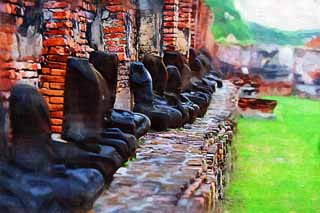 illust, materiale, libero panorama, ritratto dipinto, matita di colore disegna a pastello, disegnando,Wat Phra Mahathat, L'eredit culturale di Mondo, Buddismo, Immagine buddista, Ayutthaya rimane