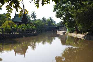 Foto, materieel, vrij, landschap, schilderstuk, bevoorraden foto,EEN Thailander waterside, Gebouw, Rivier, Modderig water, De tropische zone