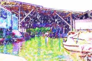illustration,material,free,landscape,picture,painting,color pencil,crayon,drawing,Water market, market, Buying and selling, boat, 