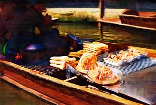 illustration,material,free,landscape,picture,painting,color pencil,crayon,drawing,A waffle of water market, market, Buying and selling, boat, 