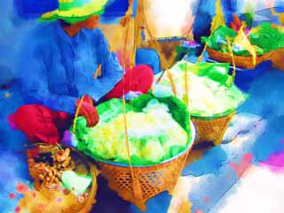 Illust, materieel, vrij, landschap, schilderstuk, schilderstuk, kleuren potlood, crayon, werkje,Bangkok keet, Keet, Grostes, Mand, 