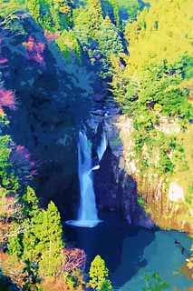 illust, matire, libre, paysage, image, le tableau, crayon de la couleur, colorie, en tirant,Hijiri tombent de Yamato-cho, La cuvette d'une chute d'eau, Chute du Saint, Rivire Sasabaru, cascade