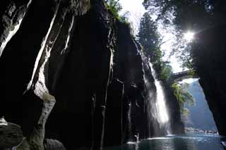 fotografia, material, livra, ajardine, imagine, proveja fotografia,Takachiho-kyo engolem, Desfiladeiro, Backlight, precipcio, monumento natural