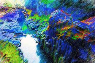 illust, materiale, libero panorama, ritratto dipinto, matita di colore disegna a pastello, disegnando,Takachiho-kyo ingozza, Ravina, La superficie dell'acqua, rupe, naturale monumento