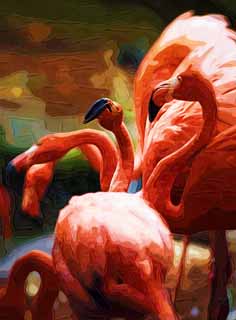 illustration,material,free,landscape,picture,painting,color pencil,crayon,drawing,A forest of A flamingos, , flamingo, Pink, 