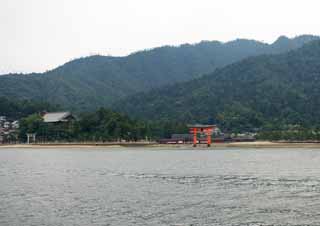 Foto, materieel, vrij, landschap, schilderstuk, bevoorraden foto,Itsukushima-jinja Heiligdom, Wereldwijd cultureel heritage, Otorii, Shinto heiligdom, Ik ben cinnabar rood