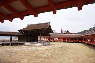 fotografia, materiale, libero il panorama, dipinga, fotografia di scorta,Un corridoio di Sacrario di Itsukushima-jinja, L'eredit culturale di Mondo, Otorii, Sacrario scintoista, Io sono cinabro rosso