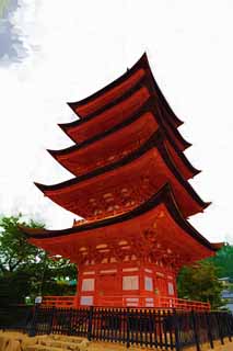 ,,, ,,,   , ,.  

  Storeyed Itsukushima-jinja   ,   .,   Storeyed,   .  ,   cinnabar  