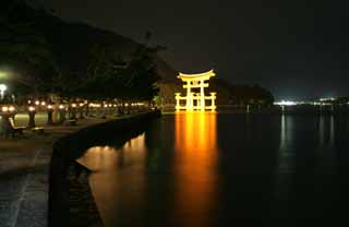 Foto, materieel, vrij, landschap, schilderstuk, bevoorraden foto,De avond van Otorii, Wereldwijd cultureel heritage, Otorii, Shinto heiligdom, Ik ben cinnabar rood