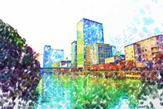 illust,tela,gratis,paisaje,fotografa,idea,pintura,Lpiz de color,dibujo,Paisaje de Yodoyabashi, Edificio alto, Tosabori ro, Edificio, Ciudad