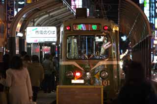 fotografia, materiale, libero il panorama, dipinga, fotografia di scorta,Tram di Sapporo, Di notte, noleggio, veicolo, treno