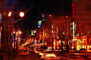 illust,tela,gratis,paisaje,fotografa,idea,pintura,Lpiz de color,dibujo,La noche de una autoridad del cuadrado de estacin de Sapporo, Lmpara de cola, Illuminations, Luz, Soy hermoso