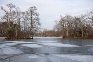 Foto, materiell, befreit, Landschaft, Bild, hat Foto auf Lager,Eine Oberflche eines Sees vom Frieren, Eis, See, See Onuma, Das Frieren