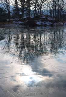 Foto, materiell, befreit, Landschaft, Bild, hat Foto auf Lager,Der Himmel, der gebrochen wird, Eis, See, See Onuma, Das Frieren