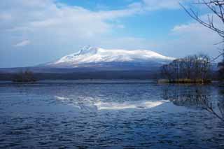 fotografia, materiale, libero il panorama, dipinga, fotografia di scorta,Scena di inverno di Onumakoen, , lago, Lago Onuma, cielo blu