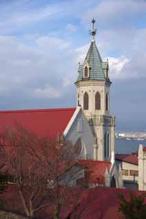 photo,material,free,landscape,picture,stock photo,Creative Commons,Catholic Motomachi church, Christianity, church, port, red roof