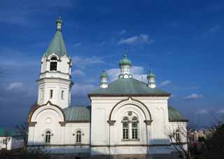 photo,material,free,landscape,picture,stock photo,Creative Commons,A Christian orthodox church, church, blue sky, Byzantine style, Christianity