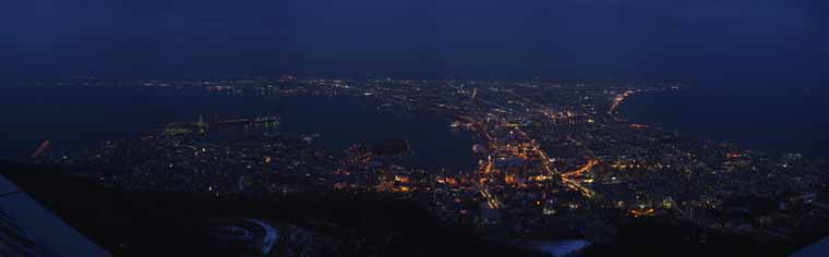 Foto, materieel, vrij, landschap, schilderstuk, bevoorraden foto,Een avond uitzicht van Mt. Hakodate-yama, Illumineringen, Een observatory, Stad verlichting, Poort stad