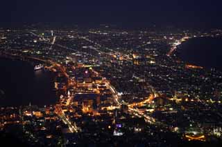 foto,tela,gratis,paisaje,fotografa,idea,Una vista de noche de monte. Hakodate - yama, Illuminations, Un observatorio, Luz de pueblo, Pueblo de puerto