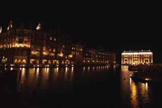 Foto, materieel, vrij, landschap, schilderstuk, bevoorraden foto,Avond Huis Ten Bosch, Kanaal, Illumineringen, Illuminering, Maak