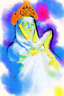 illustration,material,free,landscape,picture,painting,color pencil,crayon,drawing,Japanese Holy Mother image, Christianity, Maria image, Holy Mother image, bronze statue