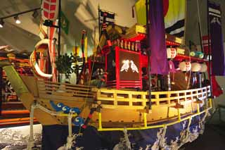 fotografia, material, livra, ajardine, imagine, proveja fotografia,Um carro festivo de Nagasaki KUNCHI, navio, lanterna, festival, carro festivo