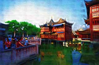 illust,tela,gratis,paisaje,fotografa,idea,pintura,Lpiz de color,dibujo,Yu el yuan / corazn de una enramada de lago, YuYuan, , , Edificio chino