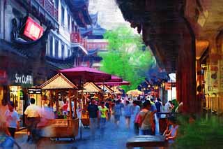 illustration,material,free,landscape,picture,painting,color pencil,crayon,drawing,Yu Yuan, , , , Chinese building