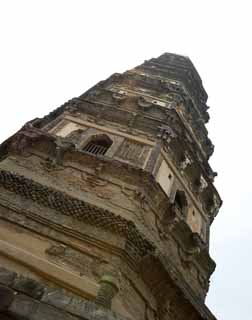 photo,material,free,landscape,picture,stock photo,Creative Commons,The Unganji tower of HuQiu, leaning tower, tower for the repose of souls, brick, tower