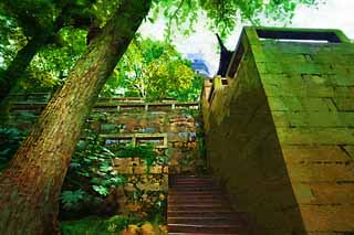 illustration,material,free,landscape,picture,painting,color pencil,crayon,drawing,Ishigaki of HuQiu, stone stairway, Stairs, Ishigaki, tiger hill