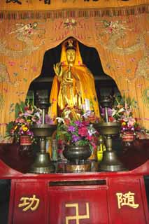 fotografia, material, livra, ajardine, imagine, proveja fotografia,A imagem budista da montanha em templo de inverno, Imagem budista, Ouro, , Budismo