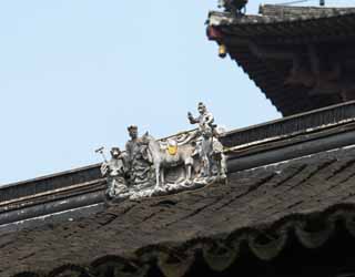 photo,material,free,landscape,picture,stock photo,Creative Commons,The roof of the mountain in winter temple, roof, tile, Three official storehouses Buddhist priest, Sun Wu-K'ung