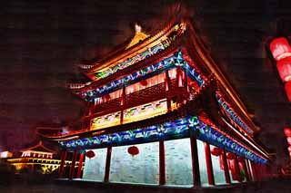 illust,tela,gratis,paisaje,fotografa,idea,pintura,Lpiz de color,dibujo,La puerta de Einei, Chang 'an, Puerta de castillo, Ladrillo, Lo enciendo