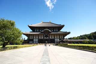 Foto, materieel, vrij, landschap, schilderstuk, bevoorraden foto,De Todai-ji Temple Hall van de Great Buddha, Groot standbeeld van De boeddha, Van hout gebouw, Boeddhisme, Tempel