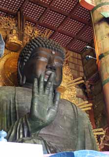 Foto, materiell, befreit, Landschaft, Bild, hat Foto auf Lager,Eine groe Statue von Buddha von Nara, Bronze, groe Statue von Buddha, Buddhismus, Buddhistisches Bild