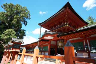 fotografia, materiale, libero il panorama, dipinga, fotografia di scorta,Kasuga Taisha il sacrario, Scintoismo, Sacrario scintoista, Io sono dipinto in rosso, tetto