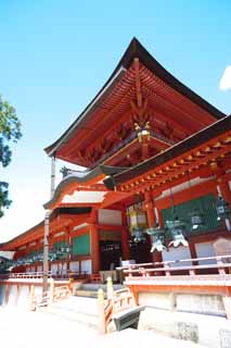 fotografia, materiale, libero il panorama, dipinga, fotografia di scorta,Kasuga Taisha il sacrario, Scintoismo, Sacrario scintoista, Io sono dipinto in rosso, tetto