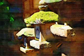 illust,tela,gratis,paisaje,fotografa,idea,pintura,Lpiz de color,dibujo,La hilera de canastas de linterna de piedra, Iluminacin, Canasta de linterna de piedra, La sombra, Moss