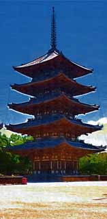 illust, matire, libre, paysage, image, le tableau, crayon de la couleur, colorie, en tirant,Temple Kofuku-ji cinq pagode Storeyed, Bouddhisme, btiment en bois, Cinq pagode Storeyed, patrimoine de l'humanit