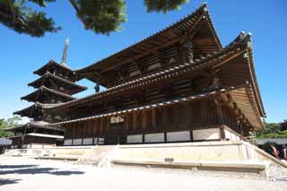 Foto, materiell, befreit, Landschaft, Bild, hat Foto auf Lager,Horyu-ji-Tempel, Buddhismus, Skulptur, Fnf Storeyed-Pagode, Ein innerer Tempel