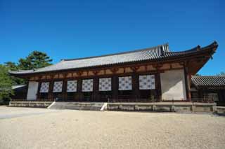 photo,material,free,landscape,picture,stock photo,Creative Commons,Horyu-ji Temple grand hall, Buddhism, grand hall, wooden building, noren