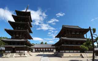 fotografia, material, livra, ajardine, imagine, proveja fotografia,Templo de Horyu-ji, Budismo, escultura, Cinco pagode de Storeyed, Um templo interno