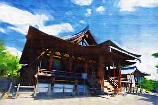 illust, materiell, befreit, Landschaft, Bild, Gemlde, Farbbleistift, Wachsmalstift, Zeichnung,,Das Haus von Horyu-ji Temple Geist einer toten Person, Buddhismus, Skulptur, Fnf Storeyed-Pagode, Ein innerer Tempel