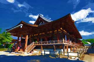 illustration,material,free,landscape,picture,painting,color pencil,crayon,drawing,The House of Horyu-ji Temple spirit of a dead person, Buddhism, sculpture, Five Storeyed Pagoda, An inner temple