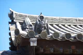 Foto, materiell, befreit, Landschaft, Bild, hat Foto auf Lager,Horyu-ji Temple Grat-Endziegel, Buddhismus, Dach, Bild, Ziegel