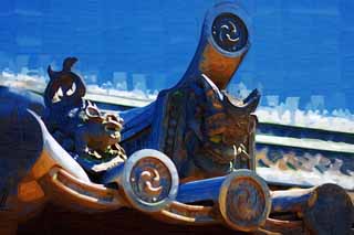 illust, materiale, libero panorama, ritratto dipinto, matita di colore disegna a pastello, disegnando,Tegola di cresta-fine di Tempio di Horyu-ji, Buddismo, tetto, Merce relativo alla ceramica, tegola