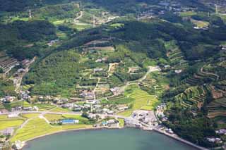 photo,material,free,landscape,picture,stock photo,Creative Commons,A farm village of Nagasaki, The country, mandarin orange, The sea, Aerial photography